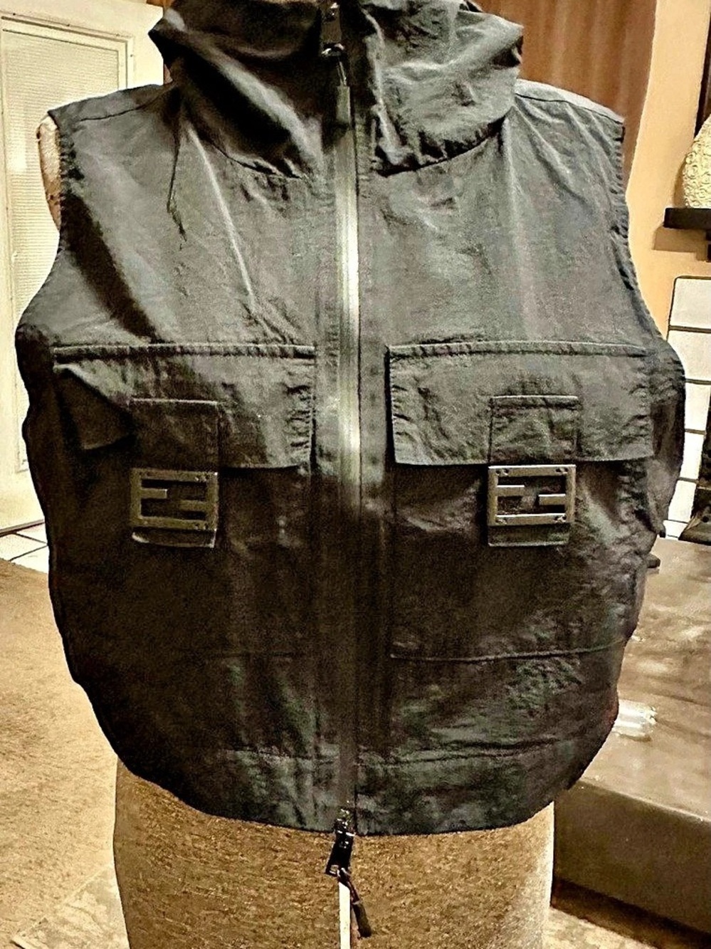 Fendi Black Hooded Utility Vest Size Large